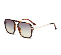 Long Keeper Gafas de Sol Piloto Mujer Hombre Vintage Gafas de Sol Cuadradas Doble Puente Años 70 Clásico Gafas Piloto Retro Protección UV400 (Leopardo Montura - Gris Amarillo Degradado Lente)