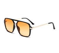 Long Keeper Gafas de Sol Piloto Mujer Hombre Vintage Gafas de Sol Cuadradas Doble Puente Años 70 Clásico Gafas Piloto Retro Protección UV400 (Negro Montura - Naranja Amarillo Degradado Lente)