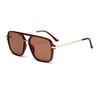 Long Keeper Gafas de Sol Piloto Mujer Hombre Vintage Gafas de Sol Cuadradas Doble Puente Años 70 Clásico Gafas Piloto Retro Protección UV400 (Marrón Oscuro Montura - Marron Lente)