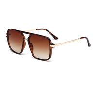 Long Keeper Gafas de Sol Piloto Mujer Hombre Vintage Gafas de Sol Cuadradas Doble Puente Años 70 Clásico Gafas Piloto Retro Protección UV400 (Leopardo Montura - Marrón Degradado Lente)