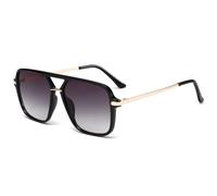 Long Keeper Gafas de Sol Piloto Mujer Hombre Vintage Gafas de Sol Cuadradas Doble Puente Años 70 Clásico Gafas Piloto Retro Protección UV400 (Negro Montura - Gris Degradado Lente)