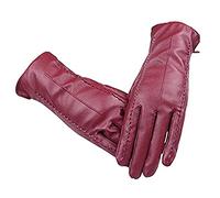 Long Keeper Guantes de Cuero de Invierno para Mujer Guantes Piel Con Función Pantalla Táctil para Conducir Moto (Rojo Vino)