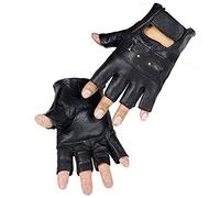 Long Keeper Guantes de Cuero Sin Dedos Hombre Guantes Negros Cuero Artificial Unisex para Moto Ciclismo Alpinismo Deporte