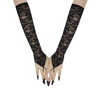 Long Keeper Guantes de Encaje Largos para Mujer Guantes de Novia Sin Dedos Encaje de Brazo Largo Medio Dedo Sexy para Halloween Fiesta Disfraz Boda (Negro)
