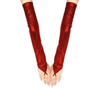 Long Keeper Guantes Largos Piel Sin Dedos para Mujer Guantes de Brazo Largo Cuero PU Medio Dedo Sexy Disfraz para Halloween Fiesta Cospaly (Rojo)
