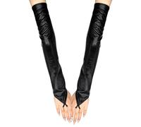 Long Keeper Guantes Largos Piel Sin Dedos para Mujer Guantes de Brazo Largo Cuero PU Medio Dedo Sexy Disfraz para Halloween Fiesta Cospaly (Negro)