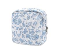 Long Keeper pequeño Neceser Maquillaje Mujer Bolsas de Cosméticos de Tejido de Pana Multifunctional Organizador Mini para Viaje Neceser Portátil (Fleur Bleue)