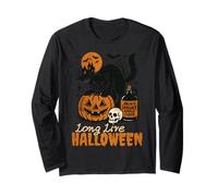 Long Live Halloween Funny Pumpkin Black Cat Men Women Manga Larga