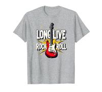 Long Live Rock & Roll - Guitarra icónica para Amantes de la música Camiseta, Hombre, Gris Jaspeado, 6XL