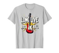 Long Live Rock & Roll - Guitarra icónica para Amantes de la música Camiseta, Hombre, Plata, M