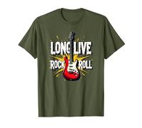 Long Live Rock & Roll - Guitarra icónica para Amantes de la música Camiseta, Hombre, Verde Oliva, M