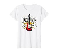 Long Live Rock & Roll - Guitarra icónica para Amantes de la música Camiseta, Mujer, Blanco, M