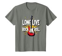 Long Live Rock & Roll - Guitarra icónica para Amantes de la música Camiseta, Niños, Verde Militar Jaspeado, 2 años