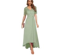 Long Mother of The Bride Dresses para Mujeres Garlón de Encaje A-Línea Baila de Boda Formal Baja Altas,Verde,S