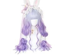 Long Natural Wavy Ombre Colorful Synthetic hair Cosplay ita Harajuku Wig With Bangs Pink Purple Blue Multicolor Daily Wigs