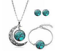 Long Pendant Necklaces For Women,Abstract Beautiful Tree of Life Plant,Rotating Moon Stud Earring Suit European and American Necklace Jewelry Crystal Pendant Sweater Chain Fashion Gift