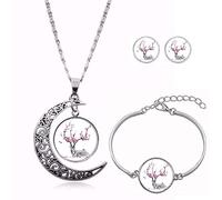 Long Pendant Necklaces For Women,Beautiful Flower, Cute, Cute Elk Animal,Rotating Moon Stud Earring Suit European and American Necklace Jewelry Crystal Pendant Sweater Chain Fashion Gift