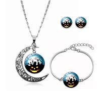 Long Pendant Necklaces For Women,Beautiful Round Moon Creative Pumpkin Art,Rotating Moon Stud Earring Suit European and American Necklace Jewelry Crystal Pendant Sweater Chain Fashion Gift
