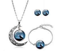 Long Pendant Necklaces For Women,Beautiful Round Moon Personality Wolf Animal,Rotating Moon Stud Earring Suit European and American Necklace Jewelry Crystal Pendant Sweater Chain Fashion Gift
