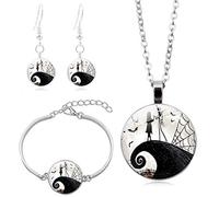 Long Pendant Necklaces For Women,Black and White Minimalist Couple Halloween Art,Double-Sided Rotation Stud Earring Suit European and American Necklace Jewelry Crystal Pendant Sweater Chain F