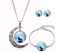 Long Pendant Necklaces For Women,Blue Moon, Flying Bird, Animal Art,Rotating Moon Stud Earring Suit European and American Necklace Jewelry Crystal Pendant Sweater Chain Fashion Gift