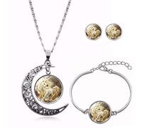 Long Pendant Necklaces For Women,Cute en Unicorn Animal,Rotating Moon Stud Earring Suit European and American Necklace Jewelry Crystal Pendant Sweater Chain Fashion Gift