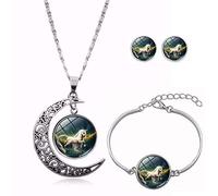 Long Pendant Necklaces For Women,Individuality Flying Creative Unicorn Animal,Rotating Moon Stud Earring Suit European and American Necklace Jewelry Crystal Pendant Sweater Chain Fashion Gift