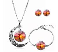 Long Pendant Necklaces For Women,Life Goddess Colorful Big Tree Plant,Double-Sided Rotation Stud Earring Suit European and American Necklace Jewelry Crystal Pendant Sweater Chain Fashion Gift