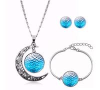 Long Pendant Necklaces For Women,Light Blue Dragon Egg Art,Rotating Moon Stud Earring Suit European and American Necklace Jewelry Crystal Pendant Sweater Chain Fashion Gift
