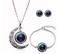 Long Pendant Necklaces For Women,Line Creative Spiral Fan Leaf Art,Rotating Moon Stud Earring Suit European and American Necklace Jewelry Crystal Pendant Sweater Chain Fashion Gift