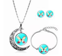 Long Pendant Necklaces For Women,Minimalistic White Beautiful Butterfly Art,Rotating Moon Stud Earring Suit European and American Necklace Jewelry Crystal Pendant Sweater Chain Fashion