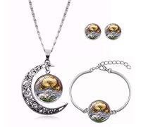 Long Pendant Necklaces For Women,Personality Horror Dragon Animal,Rotating Moon Stud Earring Suit European and American Necklace Jewelry Crystal Pendant Sweater Chain Fashion Gift
