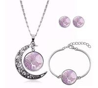 Long Pendant Necklaces For Women,Pink Girl Cute Elk Animal,Rotating Moon Stud Earring Suit European and American Necklace Jewelry Crystal Pendant Sweater Chain Fashion Gift