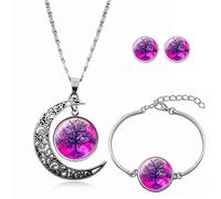 Long Pendant Necklaces For Women,Purple Bright Beautiful Tree of Life Plant,Rotating Moon Stud Earring Suit European and American Necklace Jewelry Crystal Pendant Sweater Chain Fashion Gift