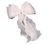 Long Ribbon Mesh Bow Women Hair Clips Elegant Pearls HairBands White Hairpins Wedding Party Bride Accessories(Color2)