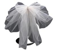 Long Ribbon Mesh Bow Women Hair Clips Elegant Pearls HairBands White Hairpins Wedding Party Bride Accessories(White1)