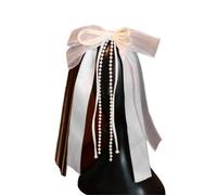 Long Ribbon Mesh Bow Women Hair Clips Elegant Pearls HairBands White Hairpins Wedding Party Bride Accessories(Color4)