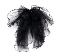 Long Ribbon Mesh Bow Women Hair Clips Elegant Pearls HairBands White Hairpins Wedding Party Bride Accessories(Black1)