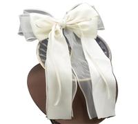 Long Ribbon Mesh Bow Women Hair Clips Elegant Pearls HairBands White Hairpins Wedding Party Bride Accessories(Color1)