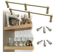 Long Shelf Guardrail Rod 8 12 16 20 24 28 36 38 in, 2 pcs Brass Shelf Rail with 3 Posts & Screws, Decorative Tipping Railing Bars for Glasses, Book, Plant(Brass-Style a,26in/66cm)