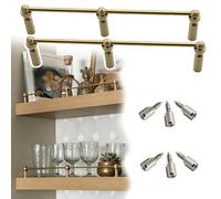 Long Shelf Guardrail Rod 8 12 16 20 24 28 36 38 in, 2 pcs Brass Shelf Rail with 3 Posts & Screws, Decorative Tipping Railing Bars for Glasses, Book, Plant(Brass-Style B,20in/51cm)