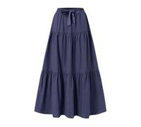 Long Skirts for Women 2026 Women's Floral Ruffle Tiered Flowy Swing Dress Elasticated Waist Boho A-Line Maxi Skirt with Pockets Summer Beach Holiday Skirts