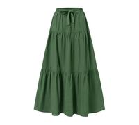 Long Skirts for Women 2026 Women's Floral Ruffle Tiered Flowy Swing Dress Elasticated Waist Boho A-Line Maxi Skirt with Pockets Summer Beach Holiday Skirts
