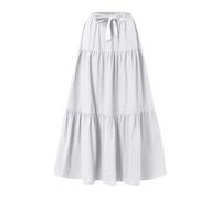 Long Skirts for Women 2026 Women's Floral Ruffle Tiered Flowy Swing Dress Elasticated Waist Boho A-Line Maxi Skirt with Pockets Summer Beach Holiday Skirts