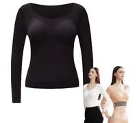 Long Sleeve Built in Bra Top for Women, Workout Yoga Shirt with Support, Soft Stretchy Fabric, Athletic Compression Fit (Black,XL)