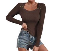 Long Sleeve Ribbed Tops for Women Round Neck Blouse Casual Solid Colour Shirts Slim Fit T Shirts Going out Tunic Valentines Day Gifts C-03