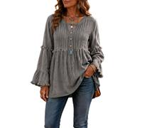Long Sleeve Tops for Women Loose Fit Button Front Blouse (Gray,S)