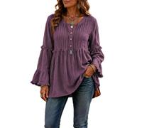Long Sleeve Tops for Women Loose Fit Button Front Blouse (Purple,XXL)