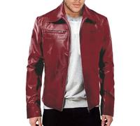 Long Sleevejacket Slim Fit Personality Trend Men'S Faux Leather Jacket Casual Handsome Fashion Übergangsjacke Herren Youth All-Match Retro Motorcyclejacket B-Wine Red XL