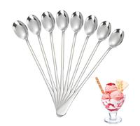 Long Spoon, 8X Ice Tea Spoons, Long Stainless Steel Iced Teaspoon, 7.48in Drink Stirrer Set Ideal for Ice Cream, Postres, Cocktail Drinks, Home Bar Tableware